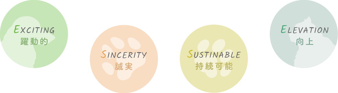 ESSEの信念「活動的」「誠実」「持続可能」「向上」